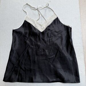 Linea Donatella Black Lace Satin Cami Womens Medium Y2K Fairy Whimsy Romantic
